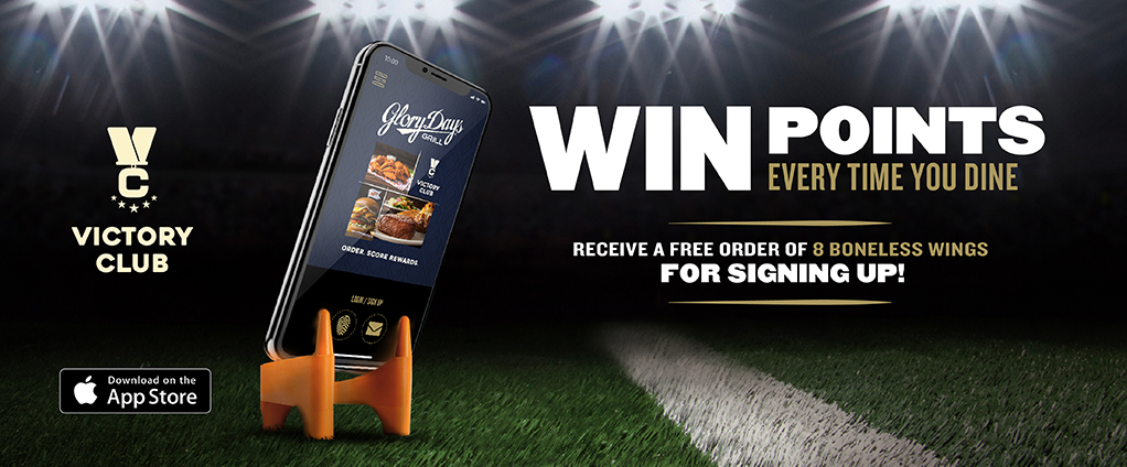 Promotional banner to sign up for Glory Days Grill Victory Club